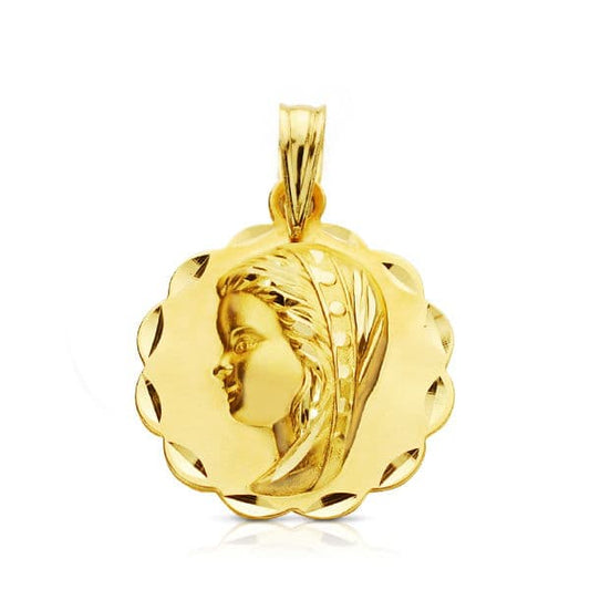 18K MEDALLA ORO AMARILLO VIRGEN NIÑA TALLADA 16 MM