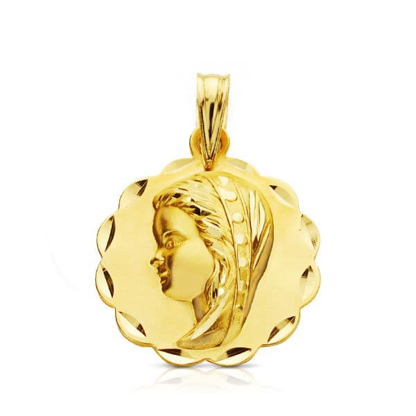 18K MEDALLA ORO AMARILLO VIRGEN NIÑA TALLADA 16 MM