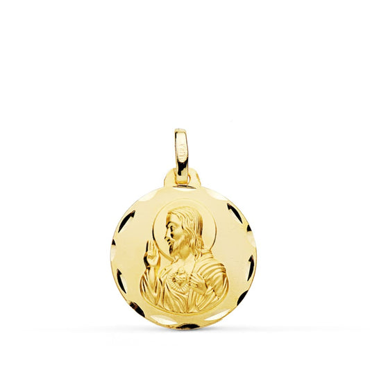 Medalla Cristo Sagrado Corazon de Jesus Tallada 18 mm de oro amarillo 18K