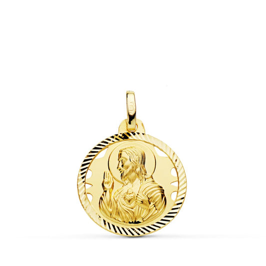 Medalla Cristo Sagrado Corazon de Jesus Helice Calado 18 mm de oro amarillo 18K
