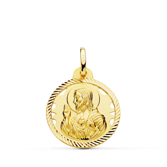 Medalla Cristo Sagrado Corazon de Jesus Helice Calada 20 mm de oro amarillo 18K