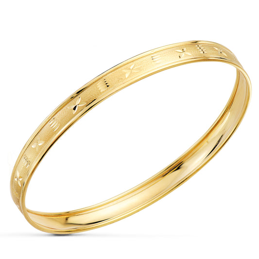 Pulsera Aro Tallado Labrado y Matizado Medida Interior 63 mm Ancho Total 7 mm sin Cierre de oro amarillo 18K