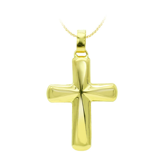 18K CRUZ ORO AMARILLO HUECA LISA 37X26 MM