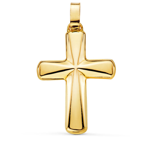 18K CRUZ ORO AMARILLO HUECA EN BRILLO. PALO RECTANGULAR: 7 X 2,5 MM. MEDIDA: 38 X 26 MM
