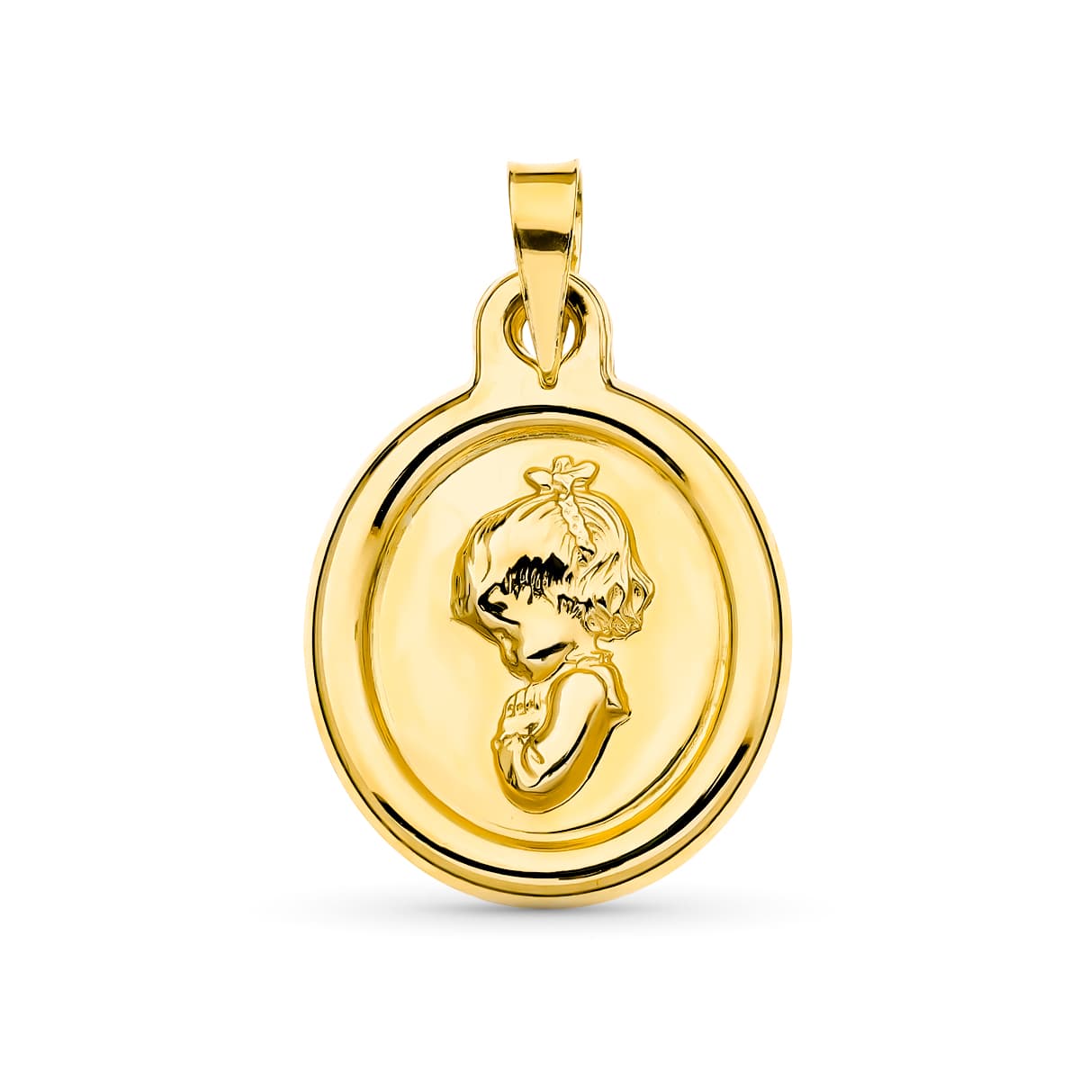 Medalla Virgen Niña 22 x 16 mm de oro amarillo 18K