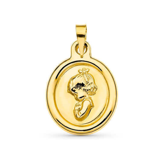 Medalla Virgen Niña 22 x 16 mm de oro amarillo 18K