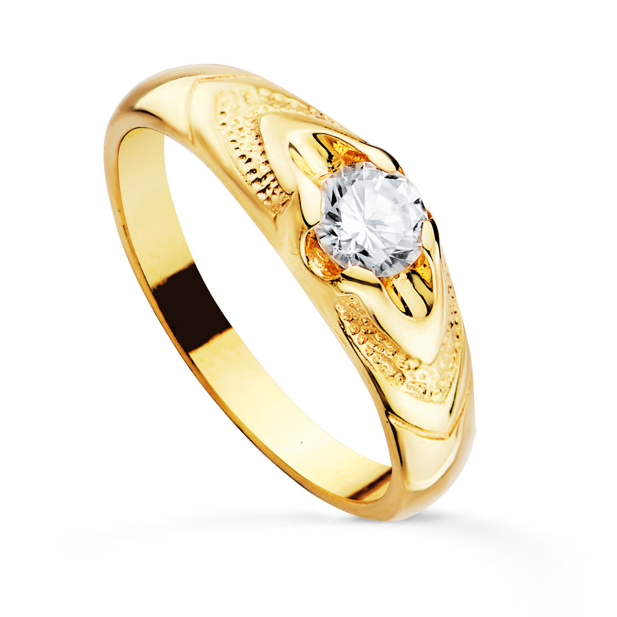 Solitario Cadete Ancho 6 mm Circonita 4 mm sin Forrar de oro amarillo 18K