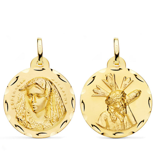 Escapulario Virgen Macarena y Gran Poder Tallada 24 mm de oro amarillo 18K