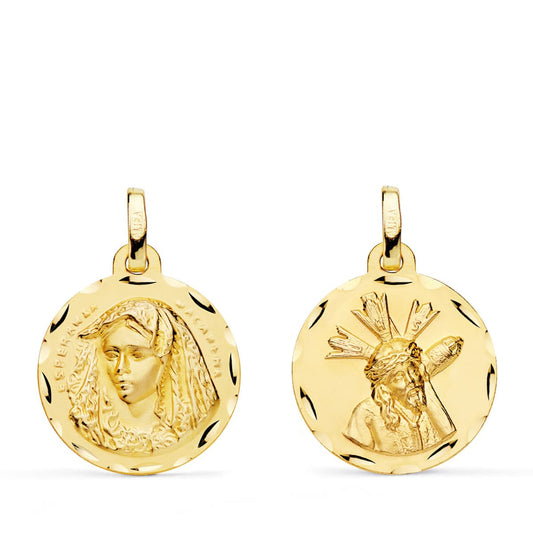 Escapulario Virgen Macarena y Gran Poder Tallada 20 mm de oro amarillo 18K