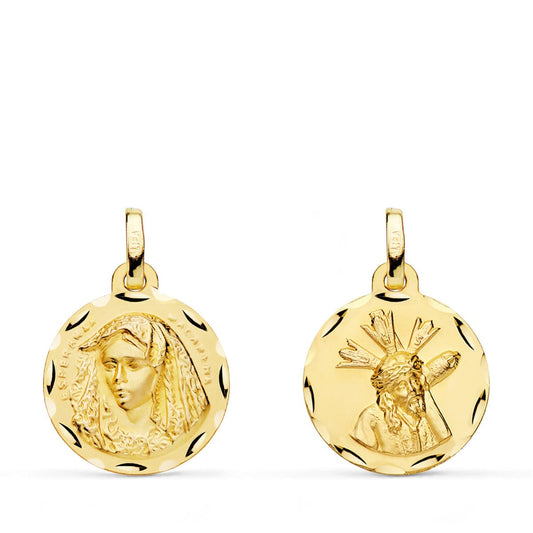 Escapulario Virgen Macarena y Gran Poder Tallada 16 mm de oro amarillo 18K