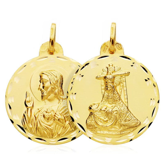 18K ESCAPULARIO ORO AMARILLO VIRGEN DE LAS ANGUSTIAS CORAZON DE JESUS 25 MM