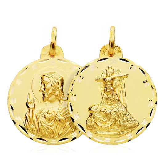 Escapulario Virgen de Las Angustias Corazon de Jesus 24 mm de oro amarillo 18K