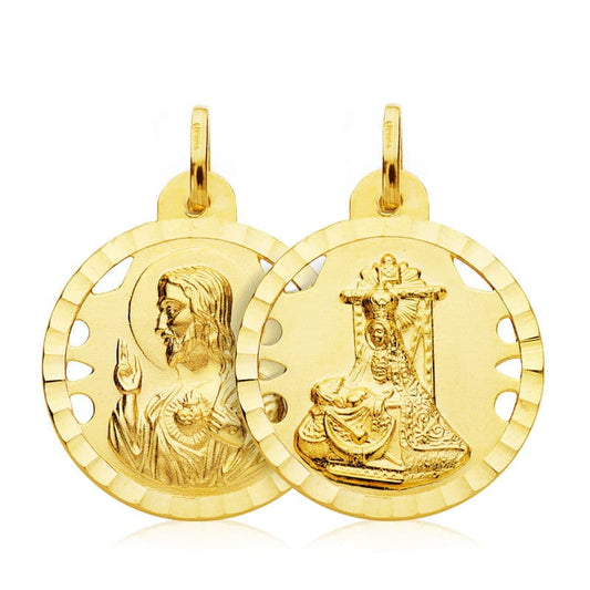 Escapulario Virgen de Las Angustias Corazon de Jesus 22 mm de oro amarillo 18K