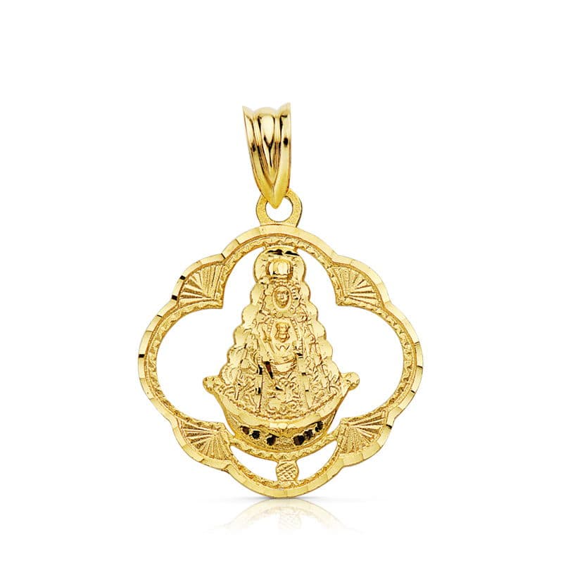 18K MEDALLA ORO AMARILLO VIRGEN DEL ROCIO PANDERETA 25X22 MM
