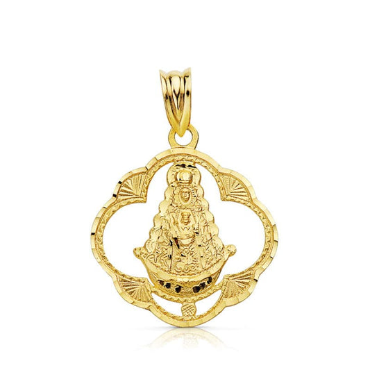 18K MEDALLA ORO AMARILLO VIRGEN DEL ROCIO PANDERETA 25X22 MM