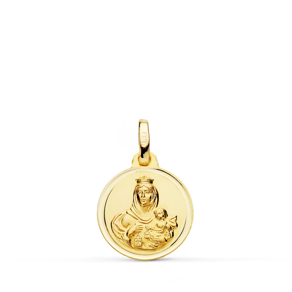 Medalla Virgen del Carmen Bisel 14 mm de oro amarillo 18K