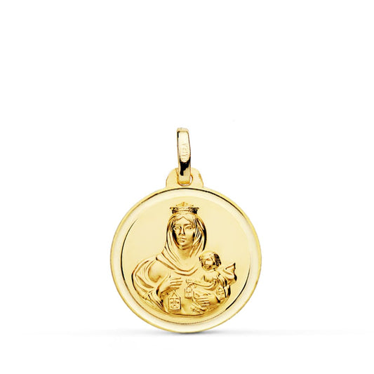 Medalla Virgen del Carmen Bisel 18 mm de oro amarillo 18K