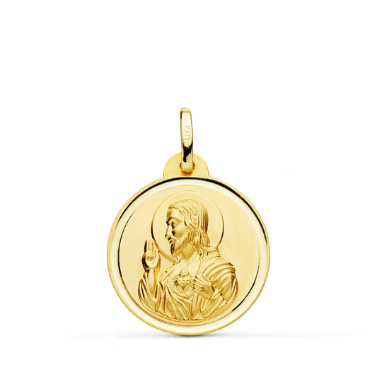 18K MEDALLA ORO AMARILLO CRISTO SAGRADO CORAZON DE JESUS BISEL 20 MM
