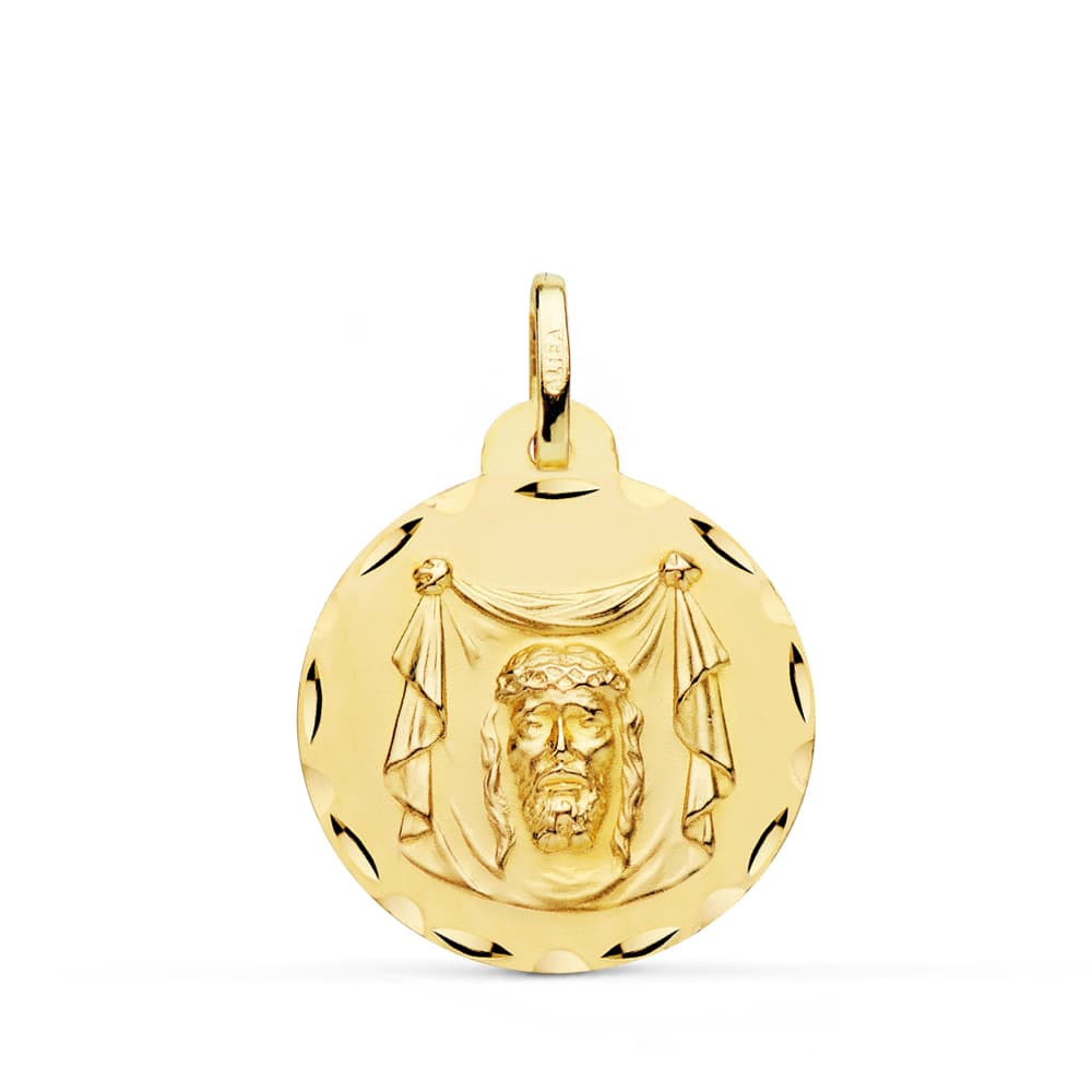 18K MEDALLA ORO AMARILLO SANTA FAZ TALLADA 22 MM