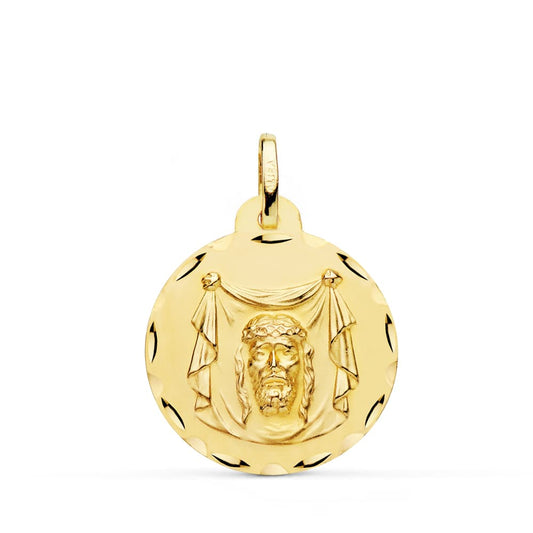 Medalla Santa Faz Tallada 22 mm de oro amarillo 18K