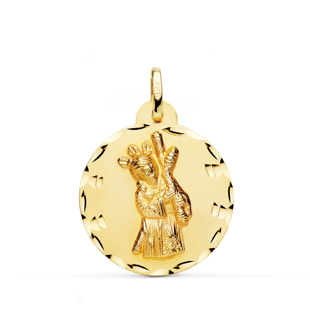 18K MEDALLA ORO AMARILLO GRAN PODER TALLADA 24 MM