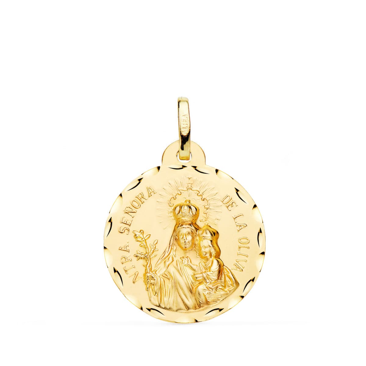 Medalla Virgen de la Oliva Tallada 20 mm de oro amarillo 18K