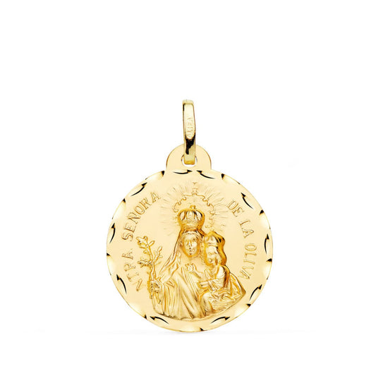 Medalla Virgen de la Oliva Tallada 20 mm de oro amarillo 18K