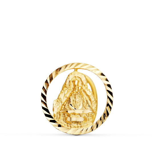 18K MEDALLA ORO AMARILLO VIRGEN DE LA CABEZA SOLAPA BORDE TALLADO 20 MM
