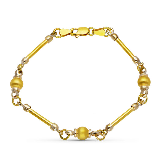 Pulsera Barra y Bolas de oro amarillo 18K