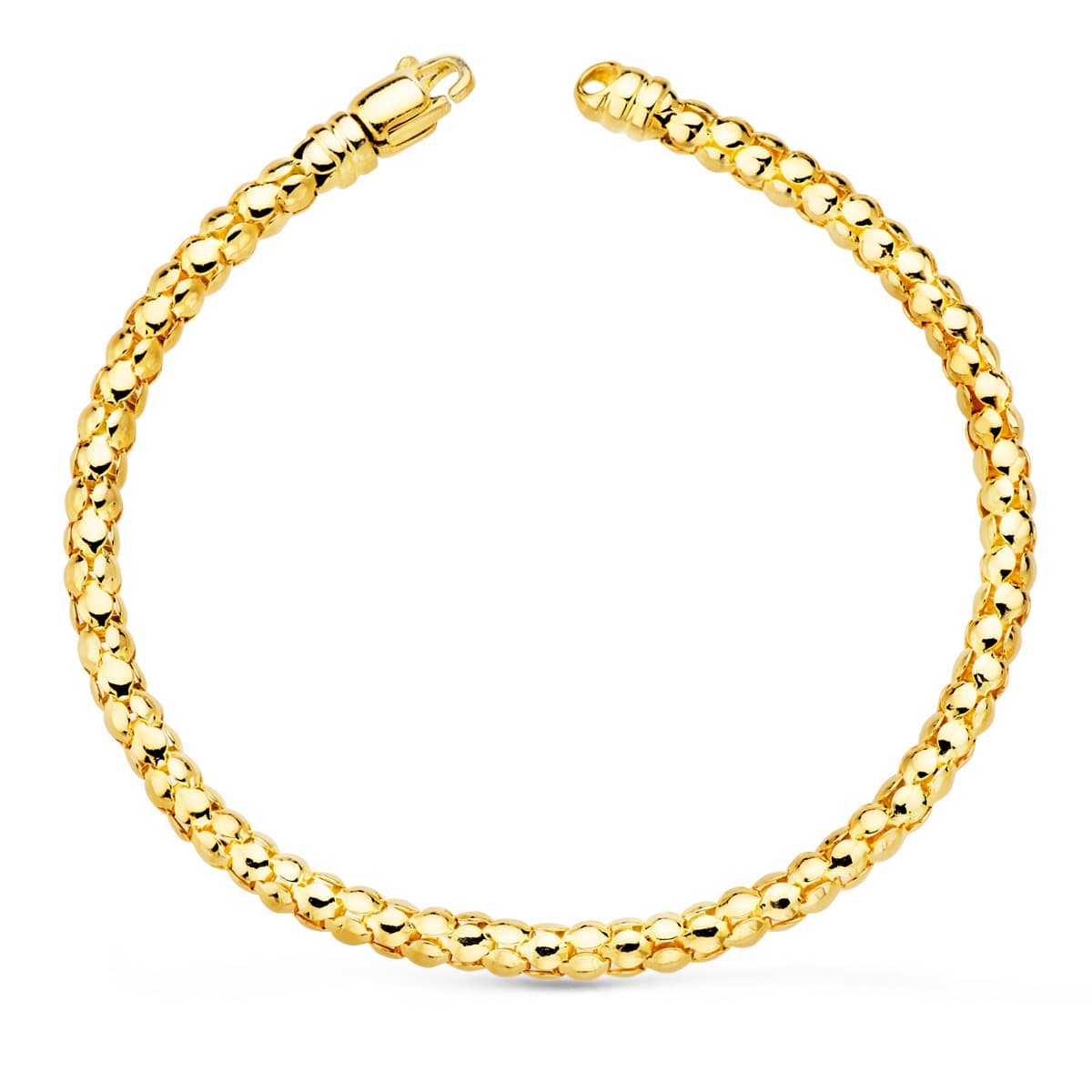 Pulsera Coreana Hueca Ancho 4 mm Largo 20 cm de oro amarillo 18K