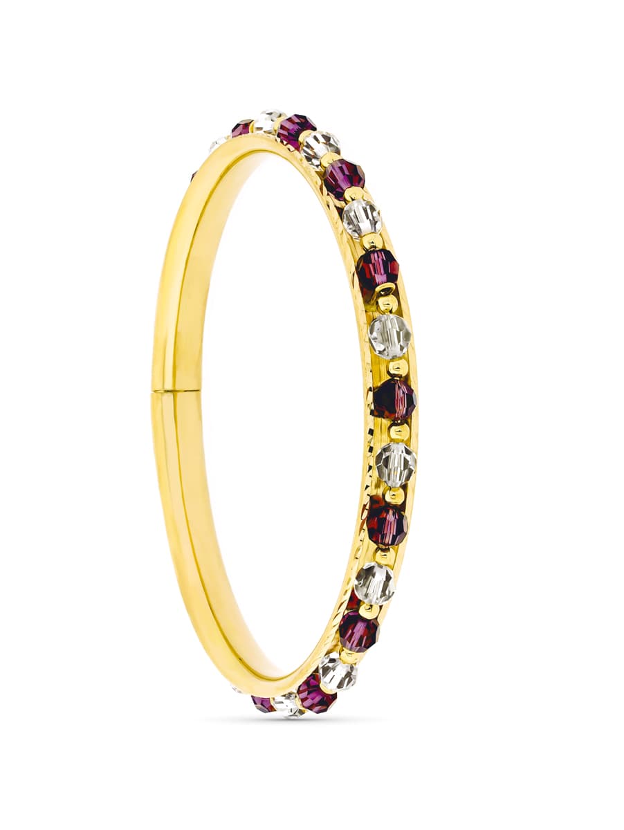 18K PULSERA ORO AMARILLO RIGIDA CON PIEDRAS ROJA Y BLANCA