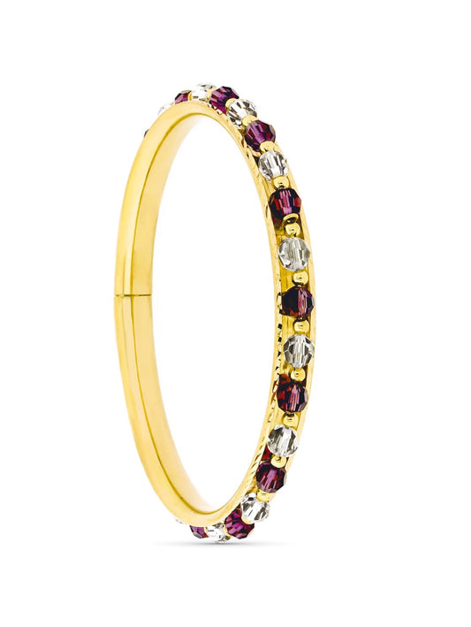 18K PULSERA ORO AMARILLO RIGIDA CON PIEDRAS ROJA Y BLANCA