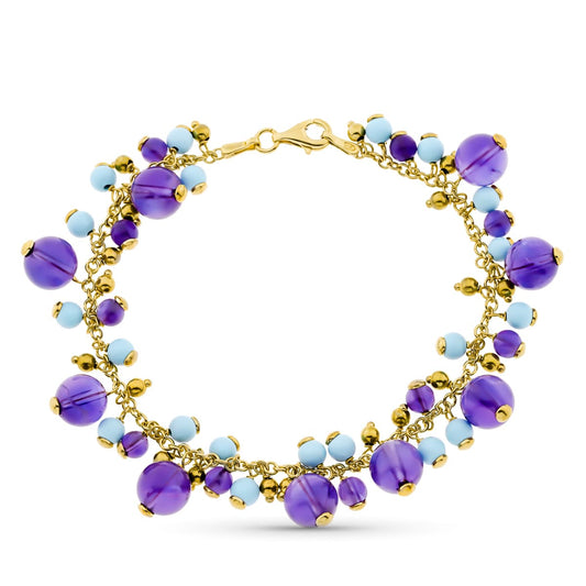 Pulsera Entrepiezas Turquesas y Amatistas de oro amarillo 18K