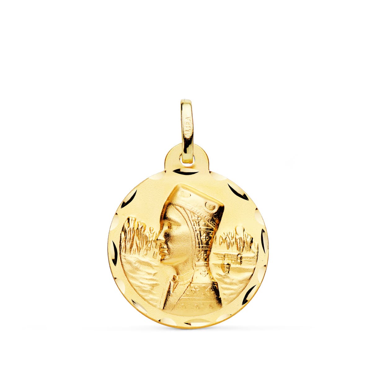 Medalla Virgen de Montserrat Tallada 20 mm de oro amarillo 18K