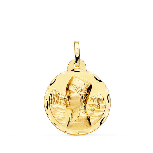 Medalla Virgen de Montserrat Tallada 20 mm de oro amarillo 18K