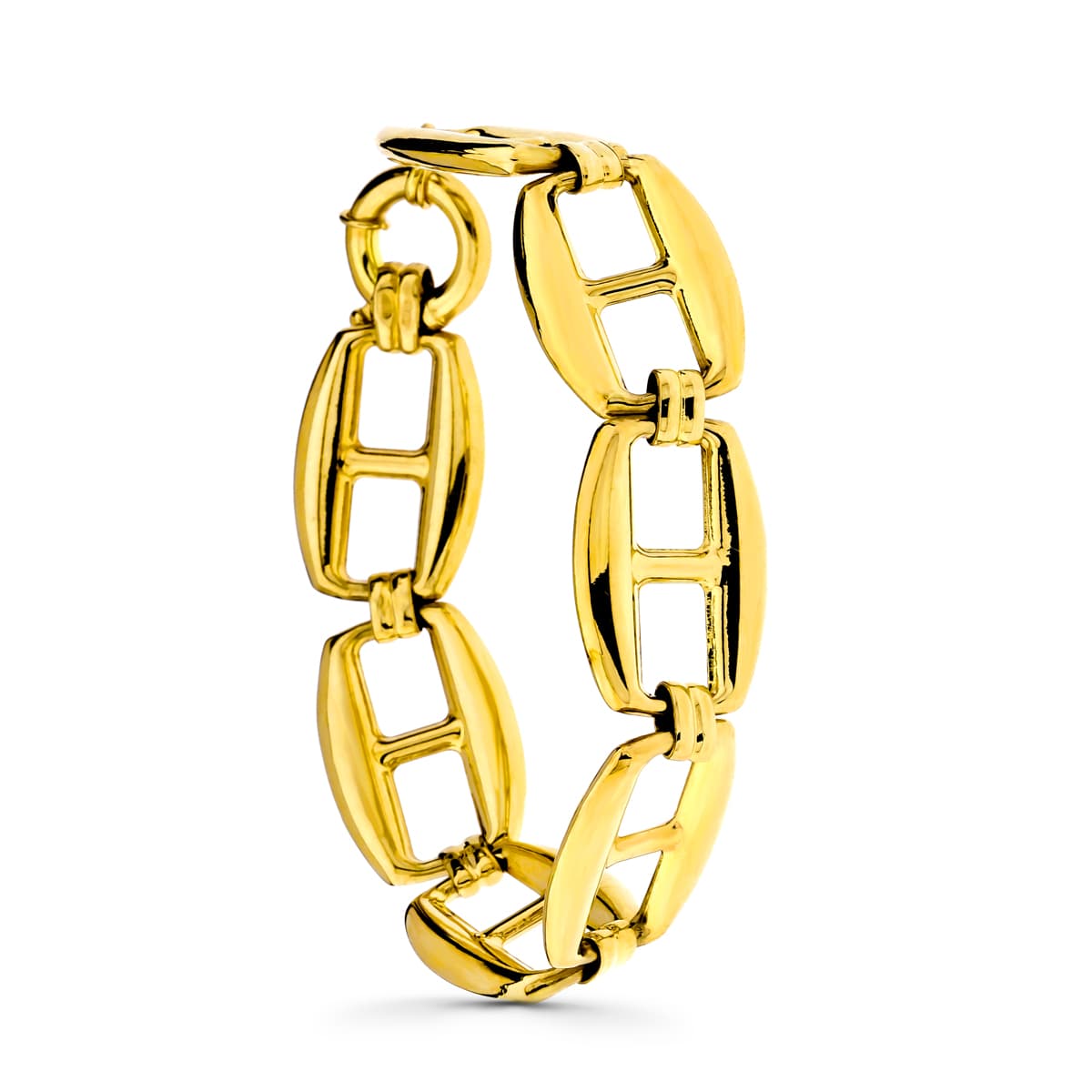 Pulsera Barco Hueca Grande de oro amarillo 18K