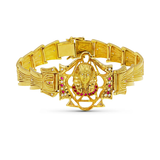 Pulsera Cabeza Egipcio Circonitas de oro amarillo 18K