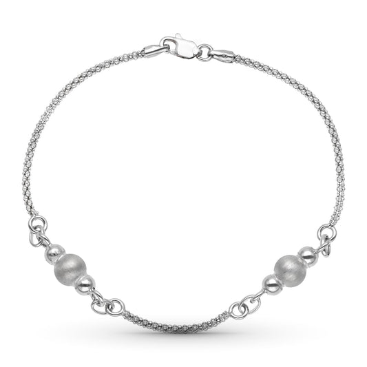 Pulsera Cadena y Bolas Mate y Brillo de oro blanco 18K