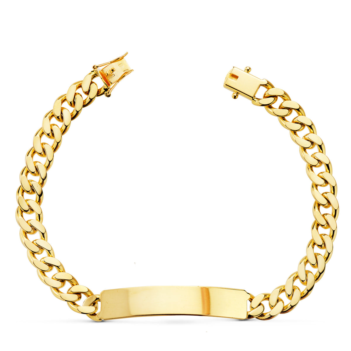 Pulsera Esclava Maciza Barbada Ancho: 7 mm. Largo: 21 cm Placa Chapa: 40 x 8 mm de oro amarillo 18K
