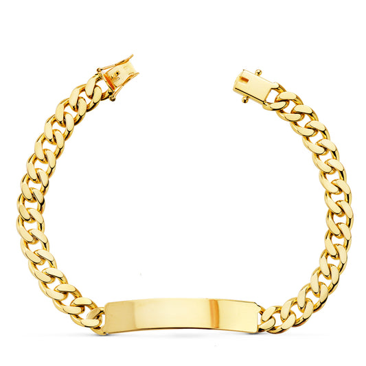 Pulsera Esclava Maciza Barbada Ancho: 7 mm. Largo: 21 cm Placa Chapa: 40 x 8 mm de oro amarillo 18K