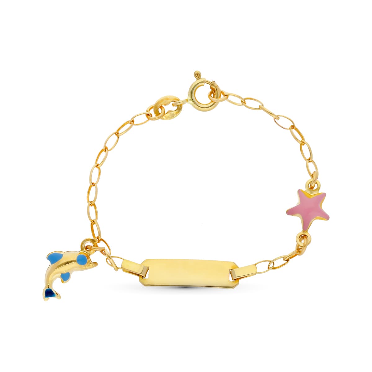Esclava Delfin y Estrella Esmalte 13 cm de oro amarillo 18K