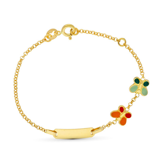 Esclava Mariposas Esmalte 16 cm de oro amarillo 18K