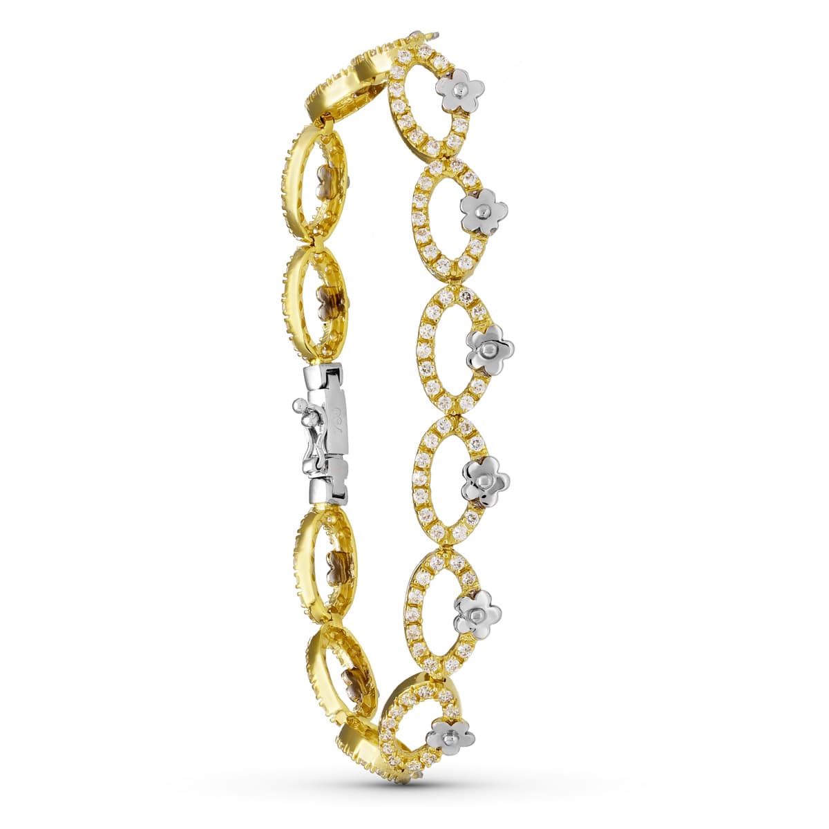 Pulsera Bicolor Circonita Flores 18K