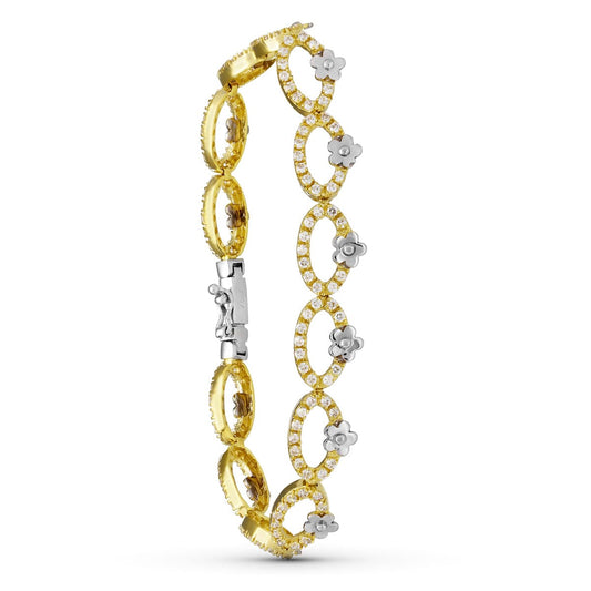 Pulsera Bicolor Circonita Flores 18K