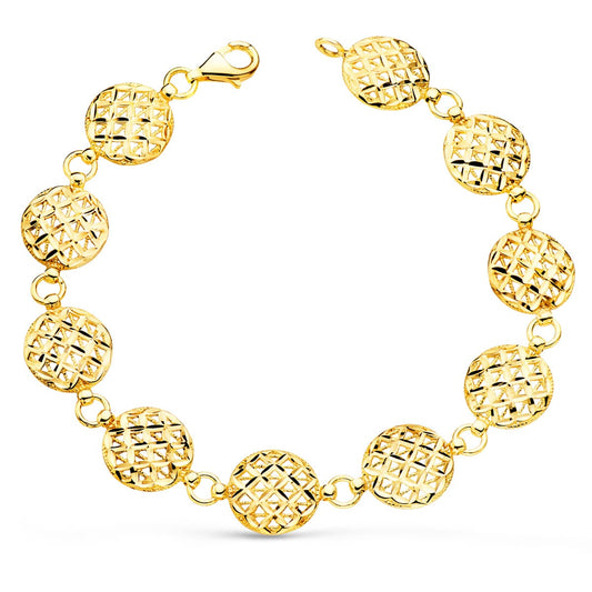 Pulsera Motivos Redondos Tallados 12 mm 20,5 cm de oro amarillo 18K