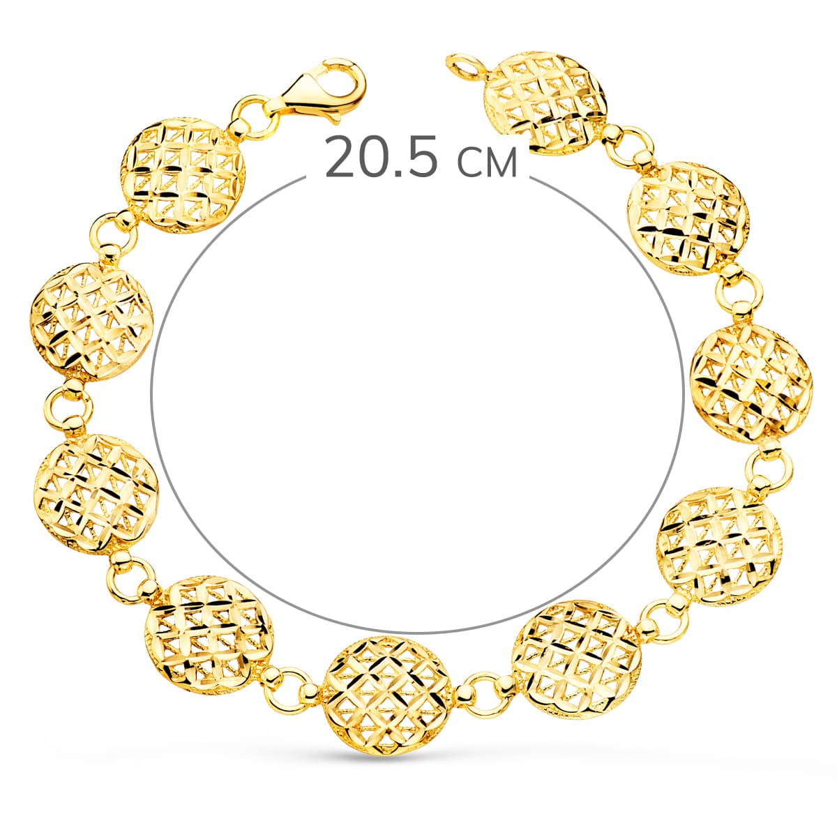 Pulsera Motivos Redondos Tallados 12 mm 20,5 cm de oro amarillo 18K