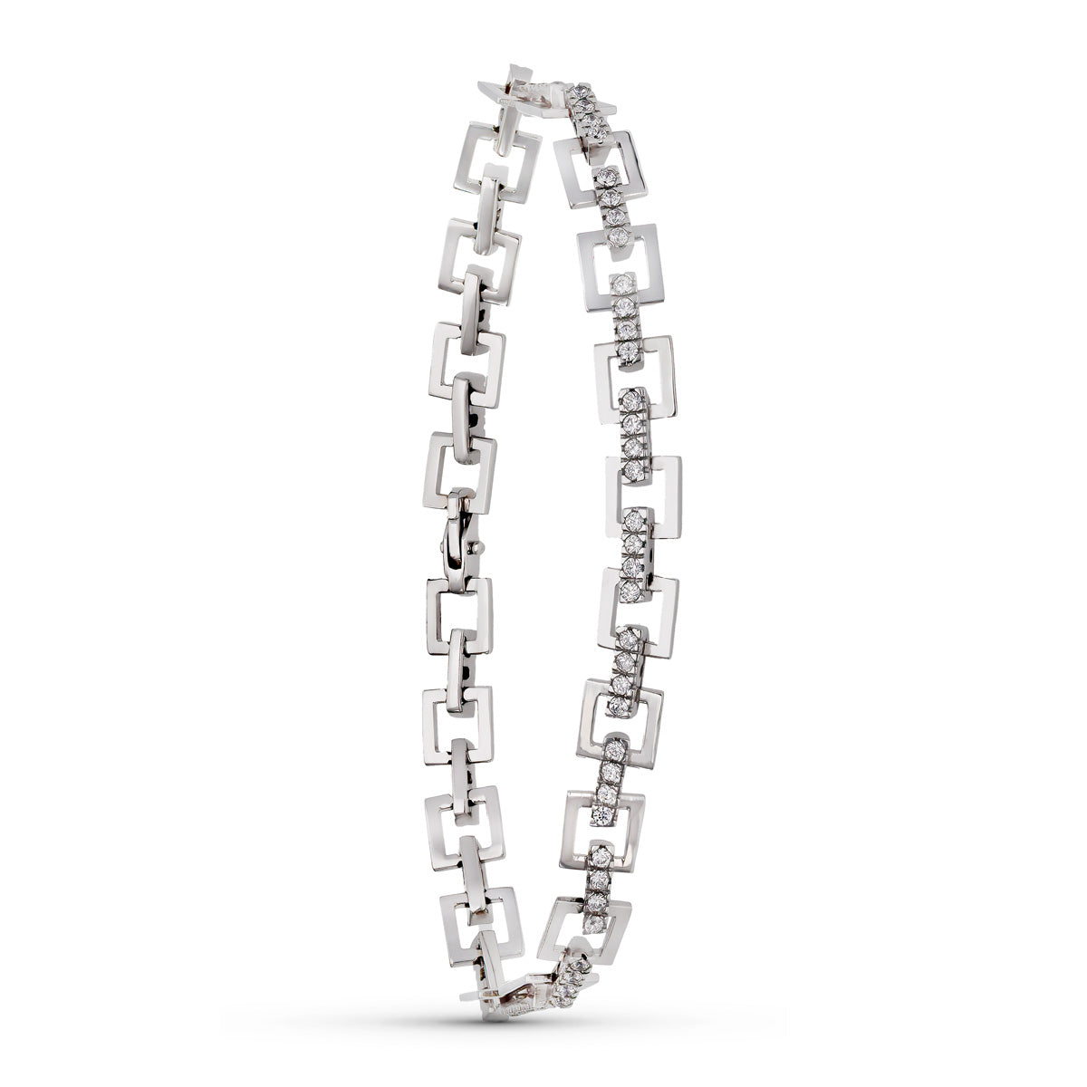 Pulsera Eslabones Cuadrados Circonitas de oro blanco 18K