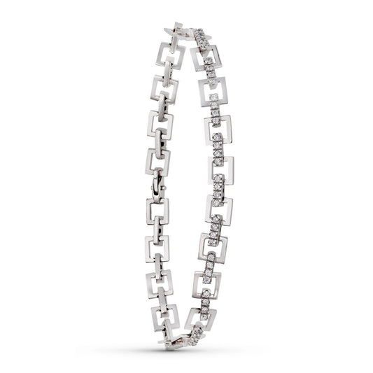 Pulsera Eslabones Cuadrados Circonitas de oro blanco 18K