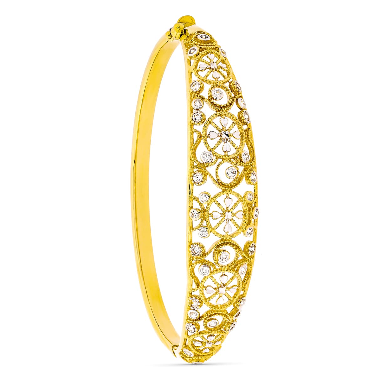 Pulsera Rigida Filigrana Bicolor Circonitas 18K