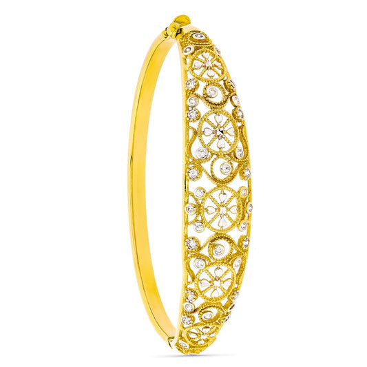 Pulsera Rigida Filigrana Bicolor Circonitas 18K